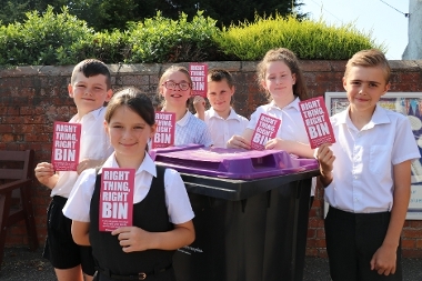 Theddlethorpe pupils use the new purple lidded bins
